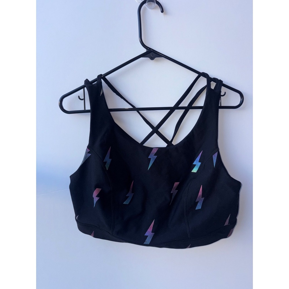 Torrid Active Sports Bra Iridescent Lightning Bolt Strappy Crisscross Back Black